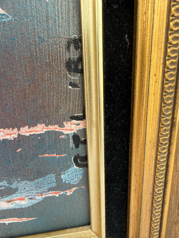 Item07- Vintage Signed Original Abstract Mountain Painting – 24x30 – Ornate Gold Frame