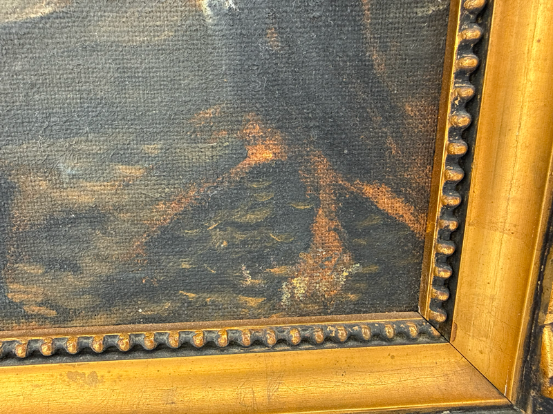 Item08- Vintage Original Forest & Waterfall Oil Painting – Ornate Gold Frame