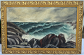 Item03- Vintage Signed Seascape Oil Painting – Rough Ocean & Rocks – Ornate Gold Frame