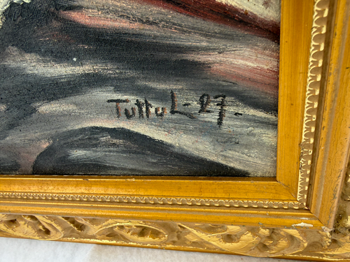 Item03- Vintage Signed Seascape Oil Painting – Rough Ocean & Rocks – Ornate Gold Frame