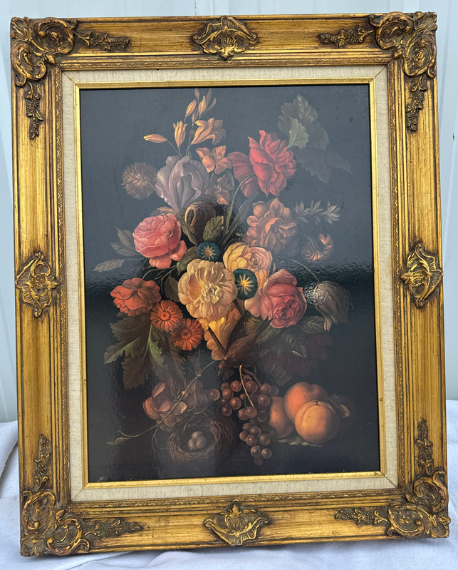 Item09- Vintage Floral Still Life Painting – Ornate Gold Frame – 18x24