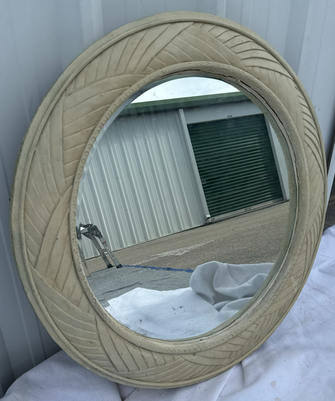 Item18- Large Round Vintage Mirror – Heavy Plaster/Composite Frame – 32.5" Dia