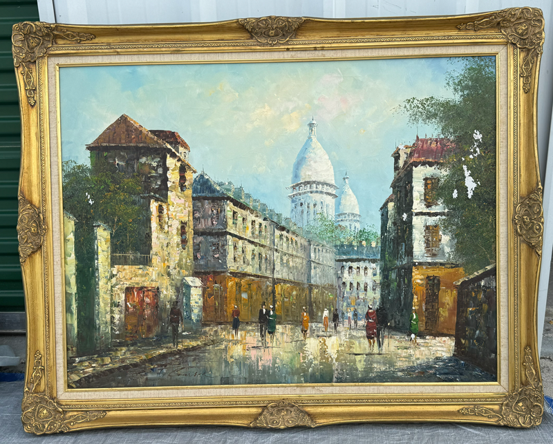 Item13- Large Signed Paris Street Scene Oil Painting – Sacré-Cœur – Ornate Gold Frame